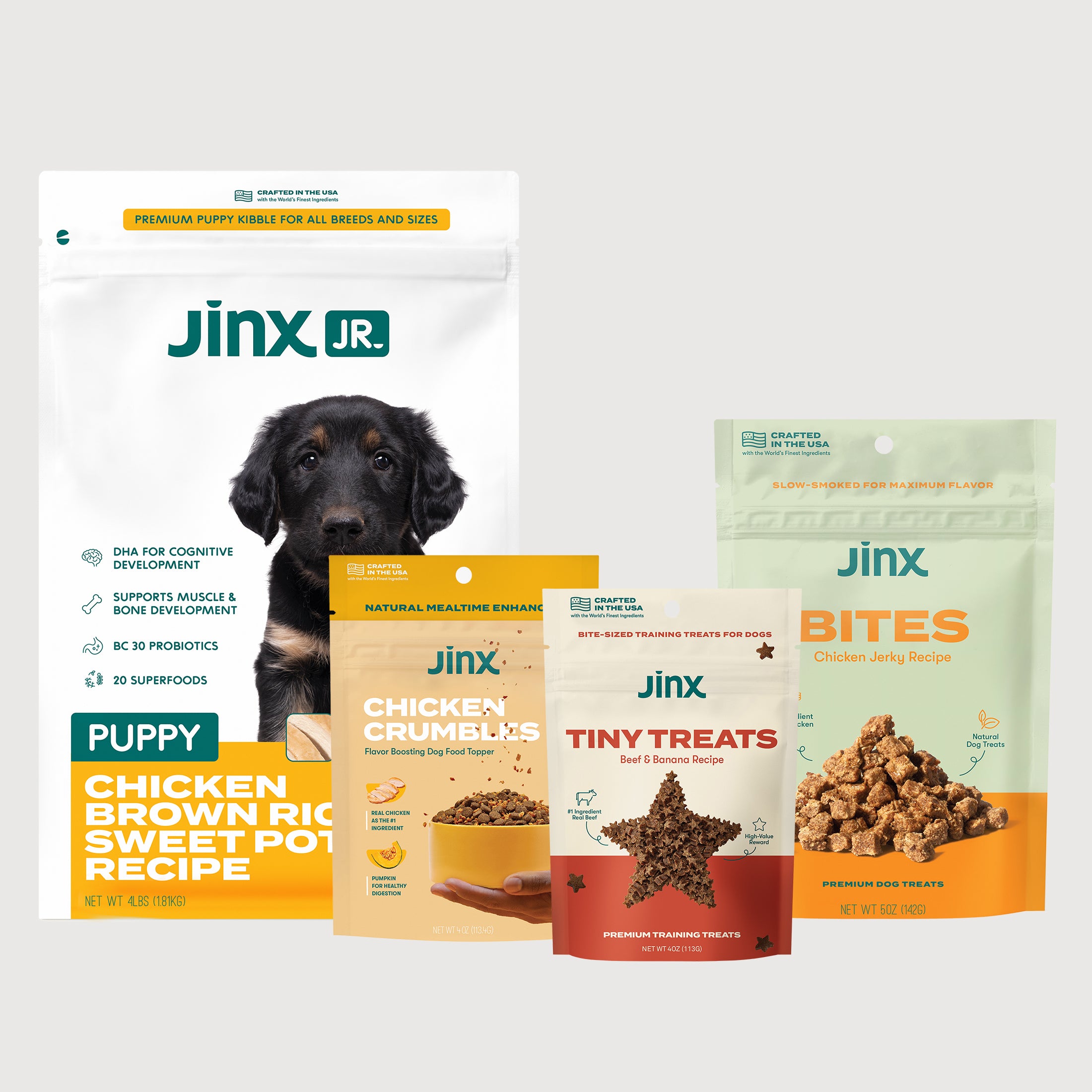 Shop Puppy Food Starter Pack with Kibble Treats and Topper Jinx